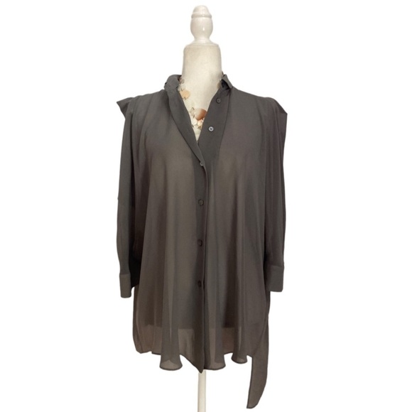 Acne Silk Chiffon Silk Blouse cutout back Collar pointed shoulder Asymmetrical - Picture 4 of 8